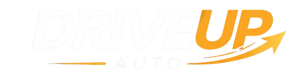 A white square background featuring a centered orange and white 'DRIVE UP AUTO' logo with a stylized upward arrow.