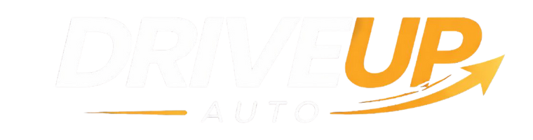 A white square background featuring a centered orange and white 'DRIVE UP AUTO' logo with a stylized upward arrow.